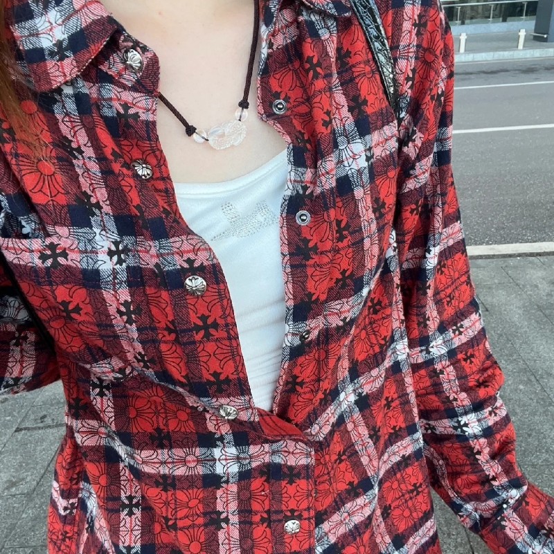 Chrome Hearts 克羅心 十字印花 紅格襯衫(男女同款)-4