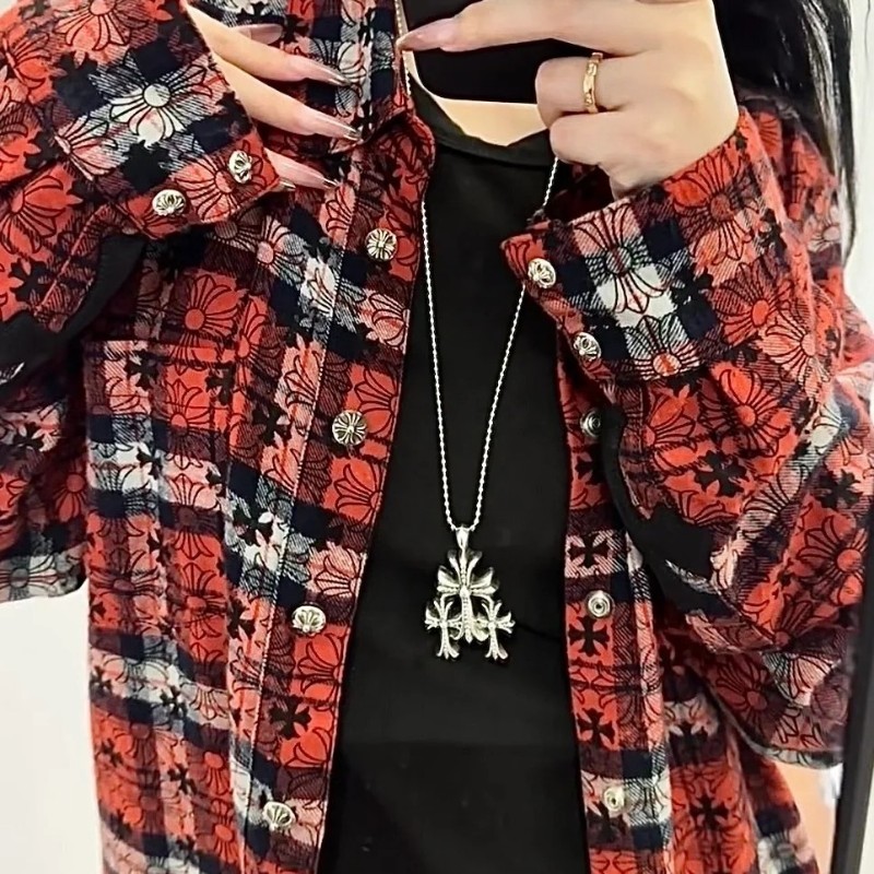 Chrome Hearts 克羅心 十字印花 紅格襯衫(男女同款)-9