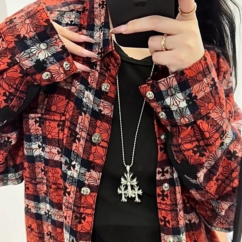 Chrome Hearts 克羅心 十字印花 紅格襯衫(男女同款)-10