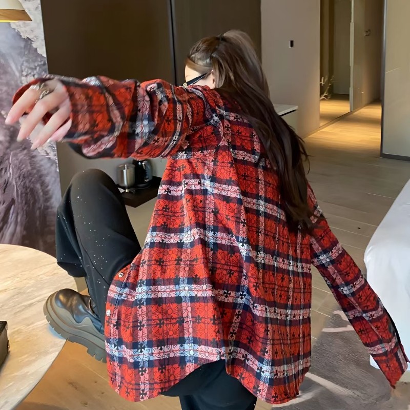 Chrome Hearts 克羅心 十字印花 紅格襯衫(男女同款)-11