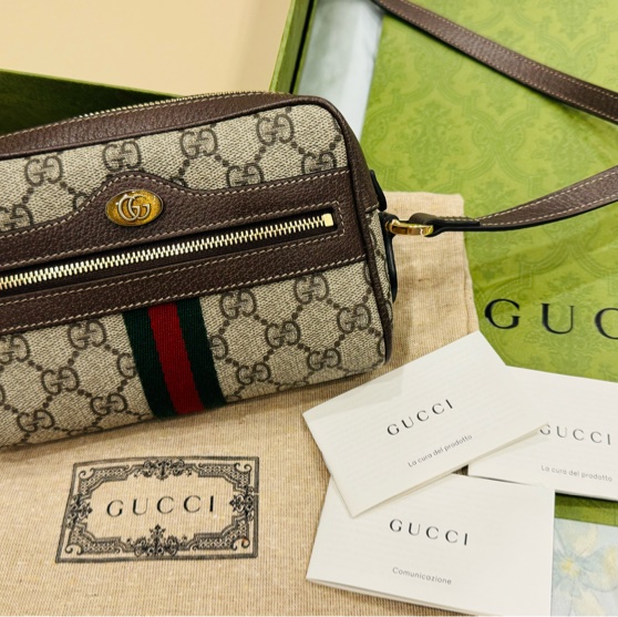 🚫售出🚫近新閒置正品 GUCCI 古馳 經典ophidia系列牛皮拉鍊 迷你肩背包-0