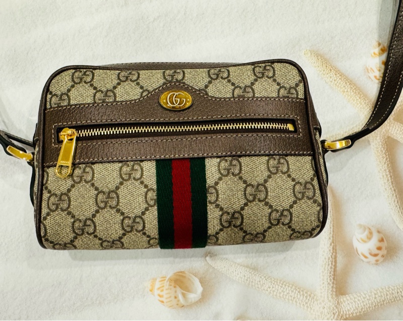 🚫售出🚫近新閒置正品 GUCCI 古馳 經典ophidia系列牛皮拉鍊 迷你肩背包-1