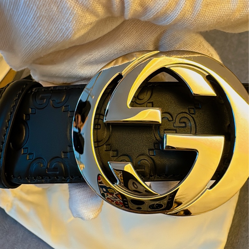 GUCCI 男士銀扣皮帶 經典壓紋 95cm-2