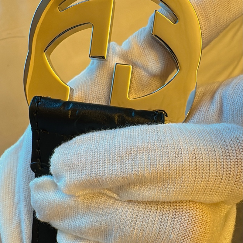 GUCCI 男士銀扣皮帶 經典壓紋 95cm-4