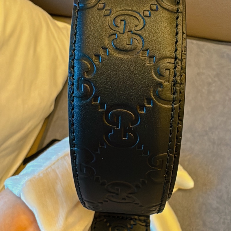 GUCCI 男士銀扣皮帶 經典壓紋 95cm-5
