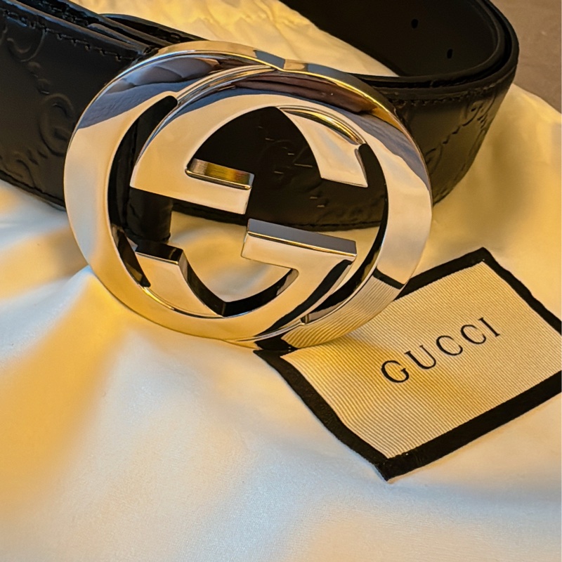 GUCCI 男士銀扣皮帶 經典壓紋 95cm-8