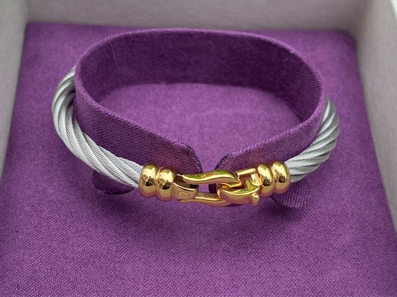 全新夏利豪CHARRIOL銀色鋼索Bangle Ibiza伊維薩島金色鉤眼手環-1