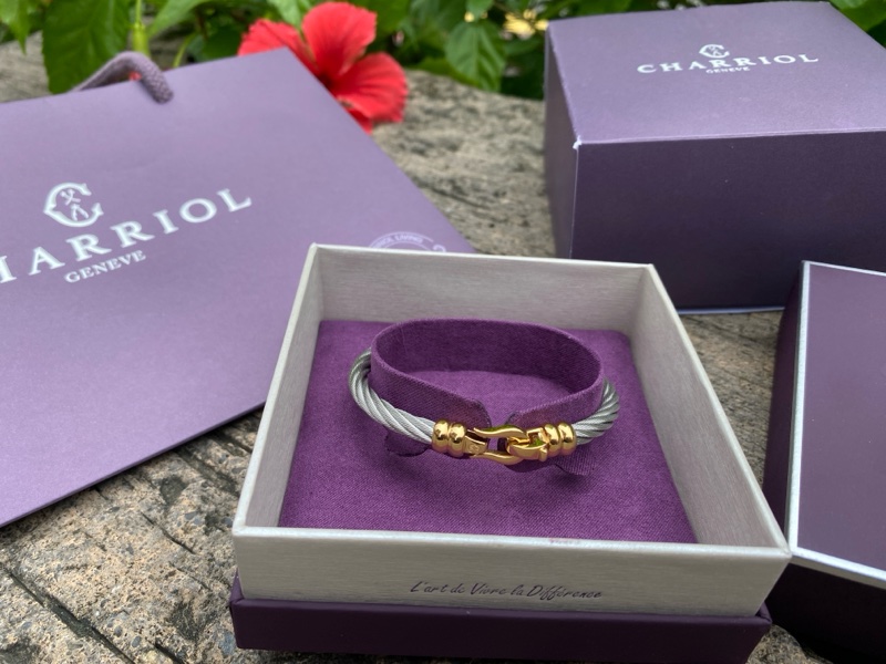 全新夏利豪CHARRIOL銀色鋼索Bangle Ibiza伊維薩島金色鉤眼手環-3