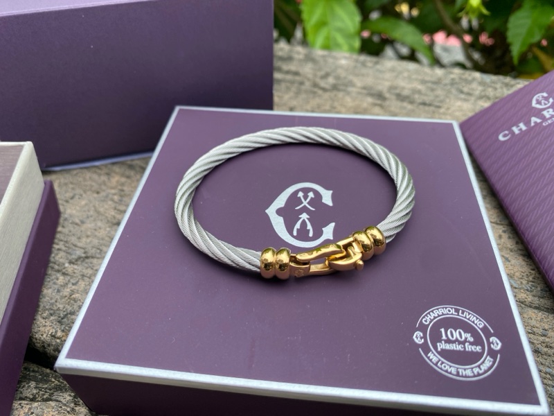 全新夏利豪CHARRIOL銀色鋼索Bangle Ibiza伊維薩島金色鉤眼手環-4