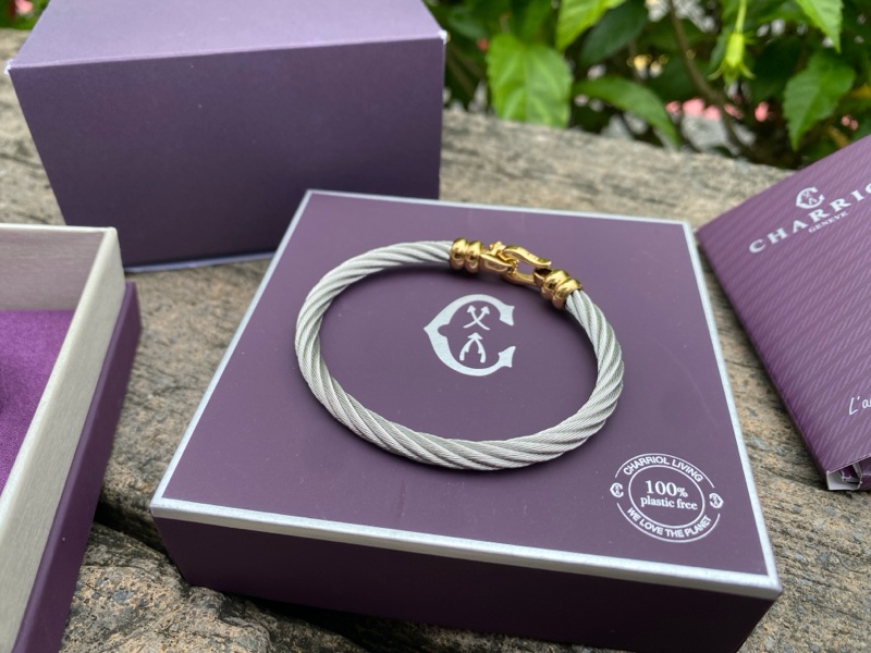 全新夏利豪CHARRIOL銀色鋼索Bangle Ibiza伊維薩島金色鉤眼手環-6