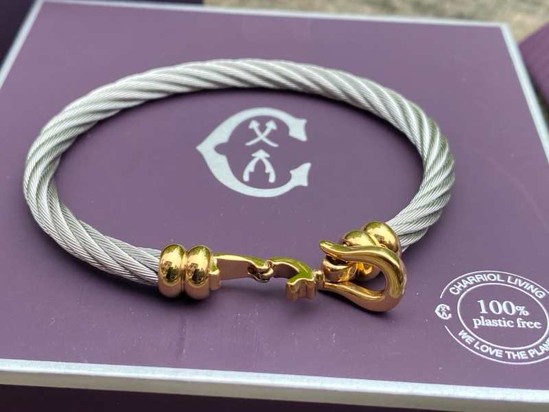 全新夏利豪CHARRIOL銀色鋼索Bangle Ibiza伊維薩島金色鉤眼手環-8