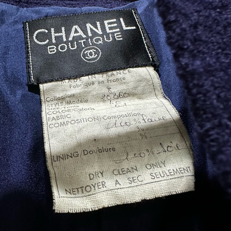 Chanel 香奈兒 深藍色金鈕扣古董經典四口袋全羊毛外套 裙子 套裝 海軍藍毛呢-4