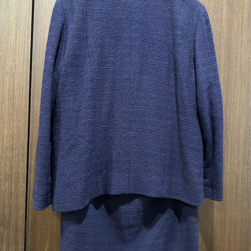 Chanel 香奈兒 深藍色金鈕扣古董經典四口袋全羊毛外套 裙子 套裝 海軍藍毛呢-8