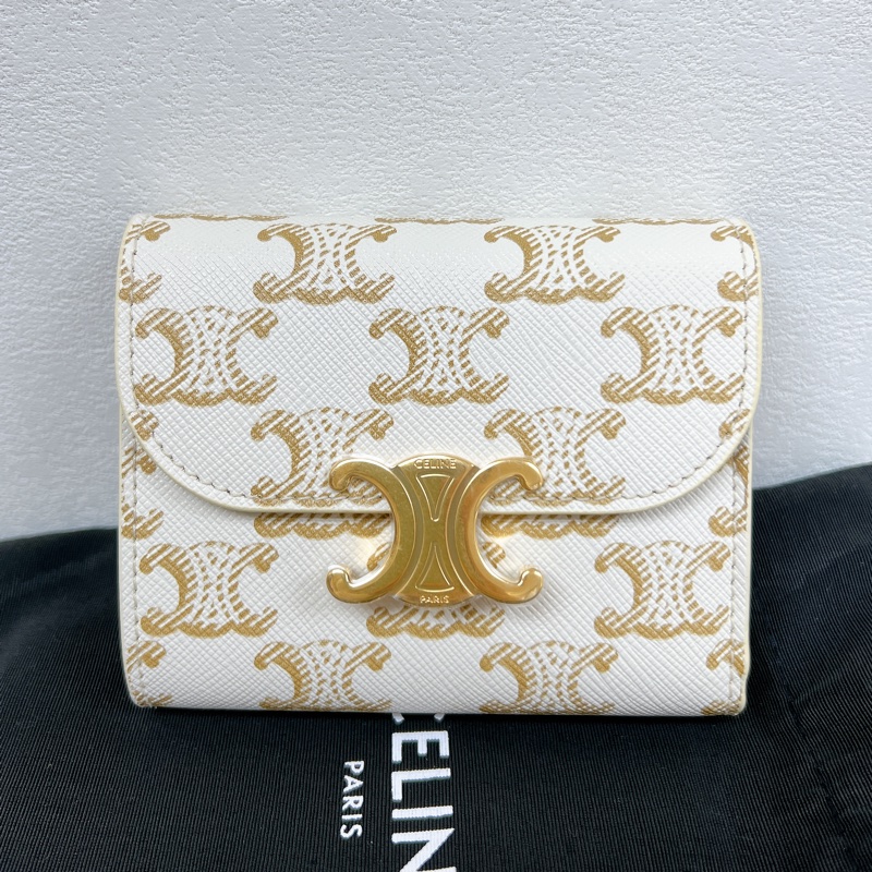 99新✨Celine triomphe wallet 白色老花凱旋門皮夾/短夾-0