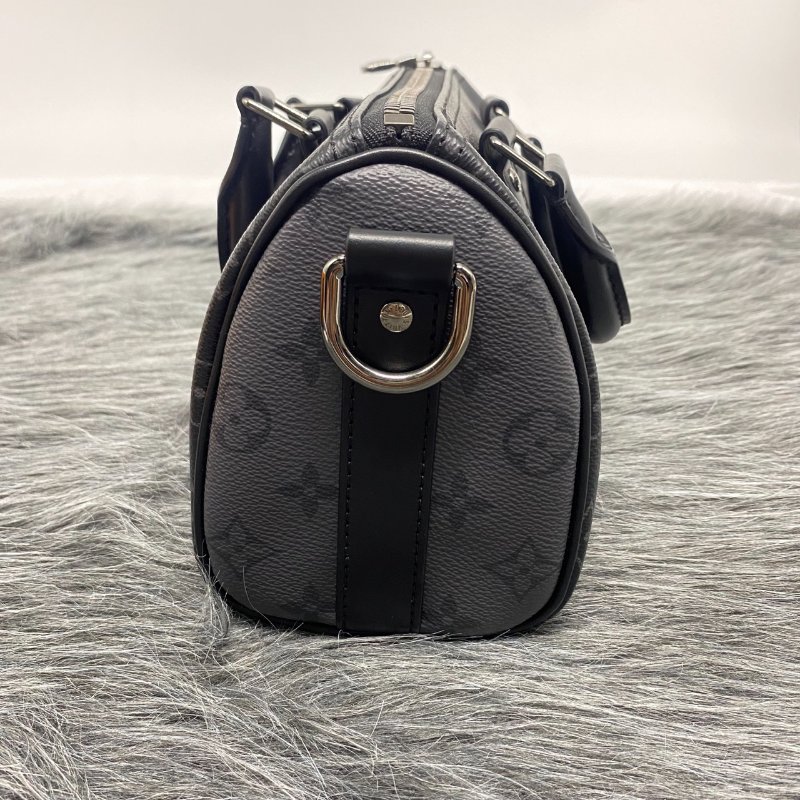 Louis Vuitton LV 黑拼灰老花字紋 Keepall Bandoulière 25手提肩背兩用包-3