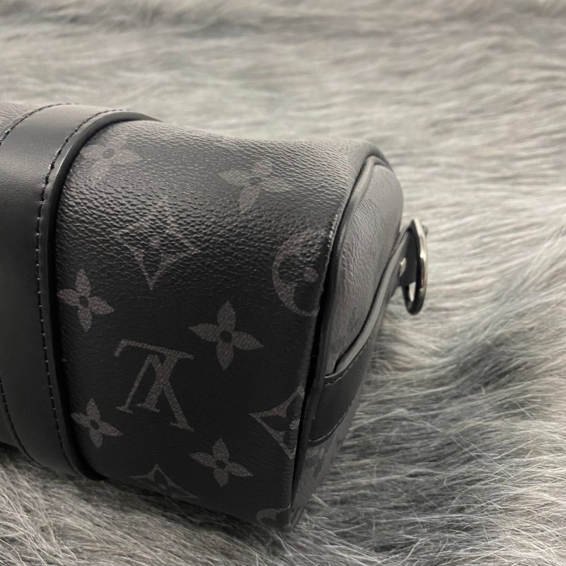 Louis Vuitton LV 黑拼灰老花字紋 Keepall Bandoulière 25手提肩背兩用包-6