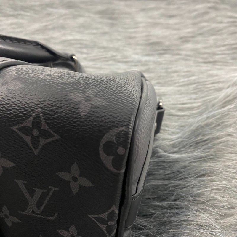 Louis Vuitton LV 黑拼灰老花字紋 Keepall Bandoulière 25手提肩背兩用包-7