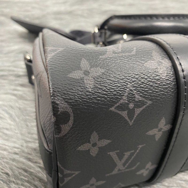 Louis Vuitton LV 黑拼灰老花字紋 Keepall Bandoulière 25手提肩背兩用包-8