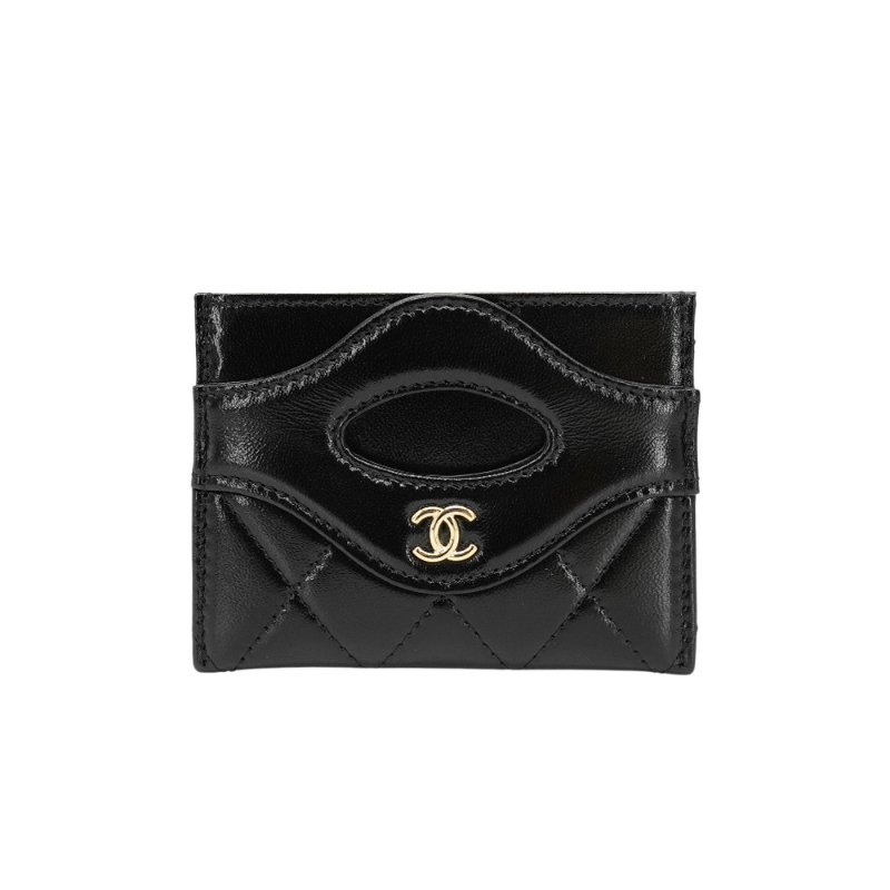 Chanel 31 亮面羊皮淡金logo卡夾(AP3873-黑)-0