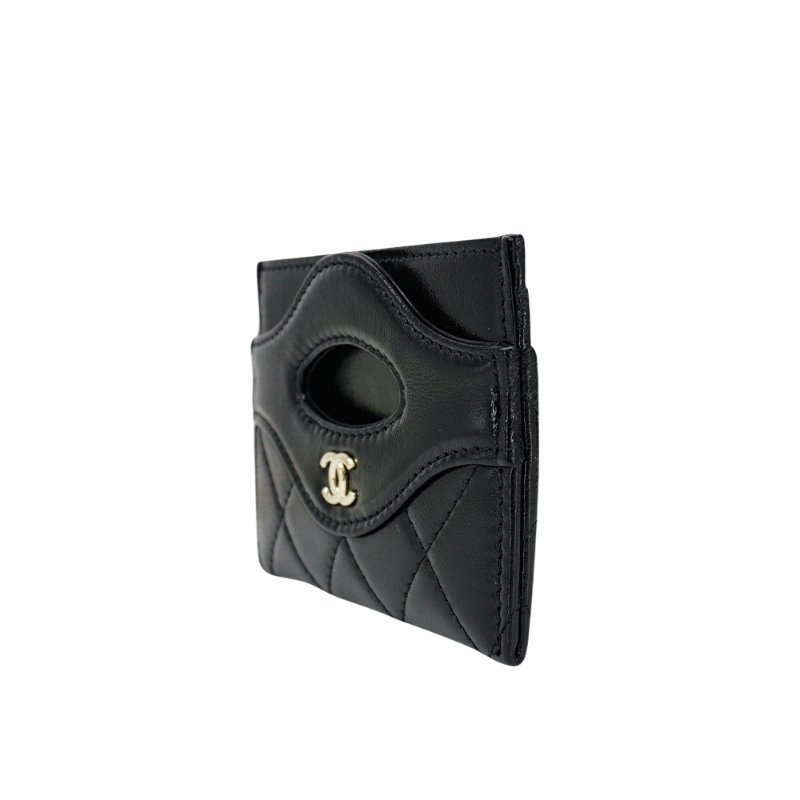 Chanel 31 亮面羊皮淡金logo卡夾(AP3873-黑)-1