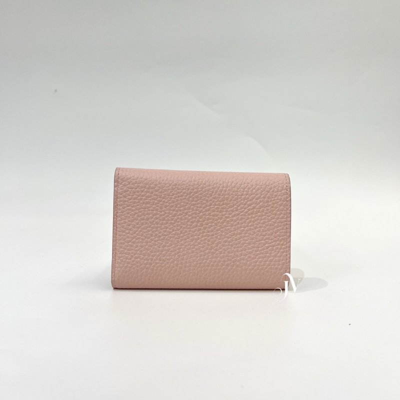 LV 粉紅色牛皮金釦Capucines8卡三折短夾M82361-1