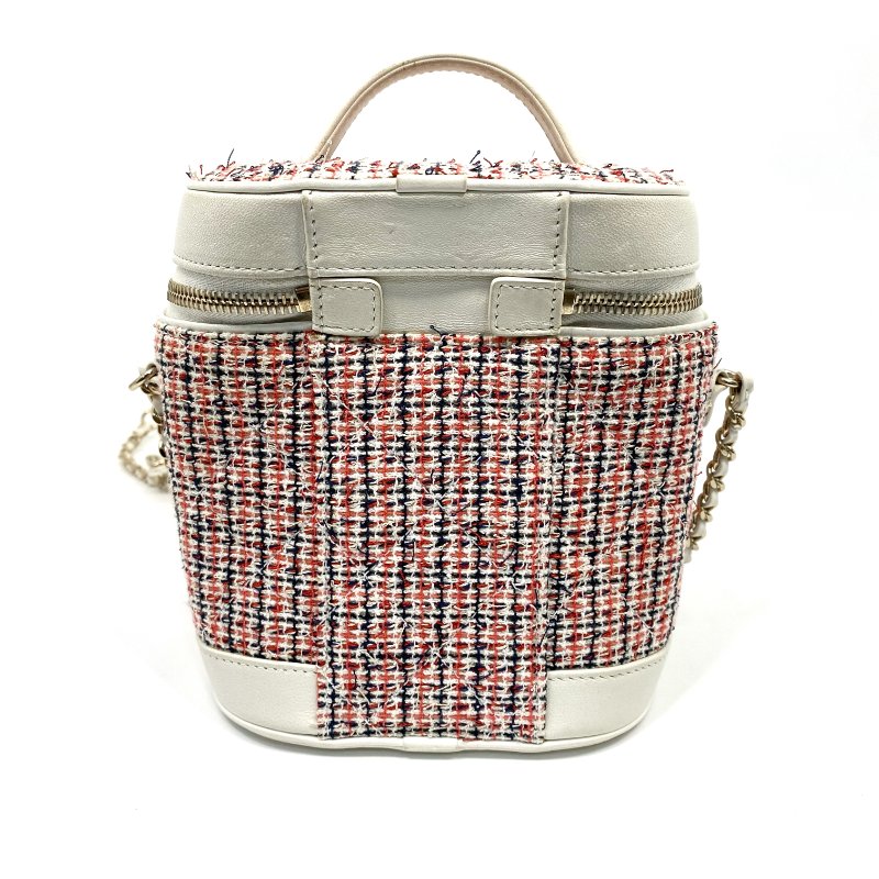 △ Chanel 香奈兒 White Lambskin Tweed Gold-tone Metal Chain Vanity Case 白色羊皮斜紋軟呢金色金屬鏈條化妝箱 AS0323 - 237013802-2