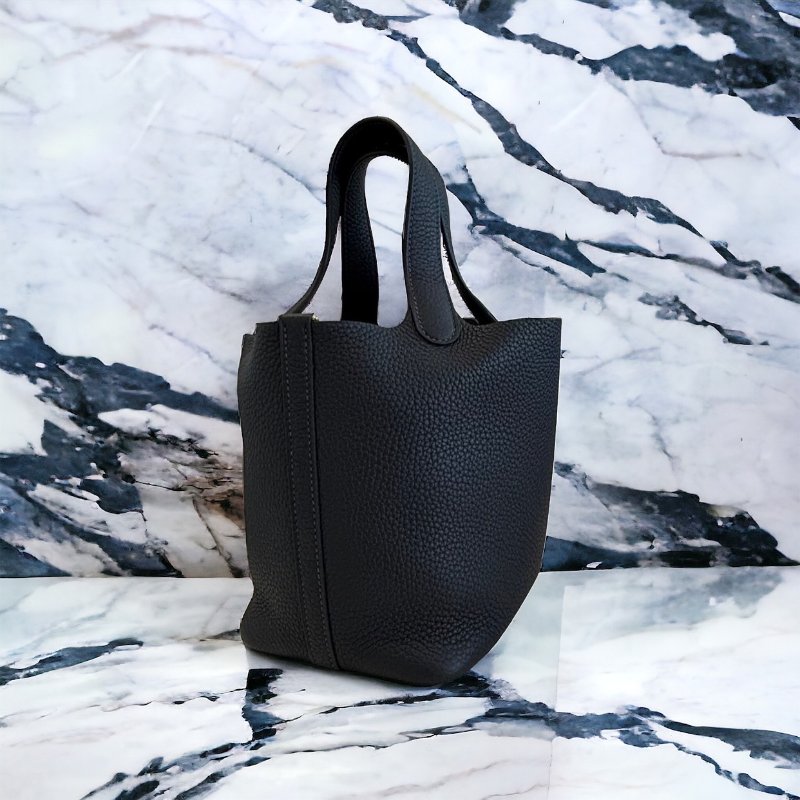 HERMES 牛皮 PICOTIN 18公分/黑泥色/金扣/B刻-1