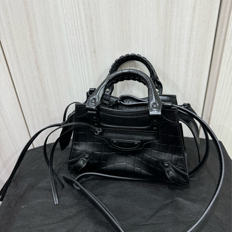 巴黎世家balenciaga 新款機車包黑色鱷魚壓紋-0