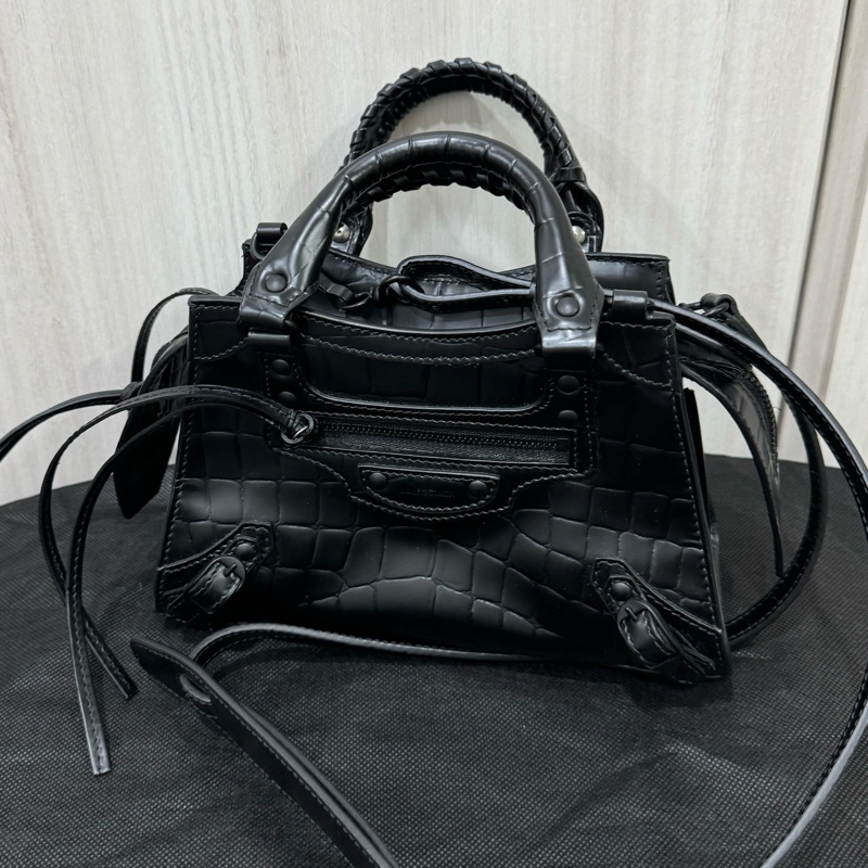 巴黎世家balenciaga 新款機車包黑色鱷魚壓紋-5