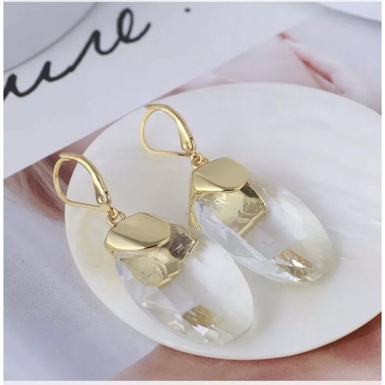 全新 old Celine 黃銅 白水晶 垂墜式耳環 已絕版-0