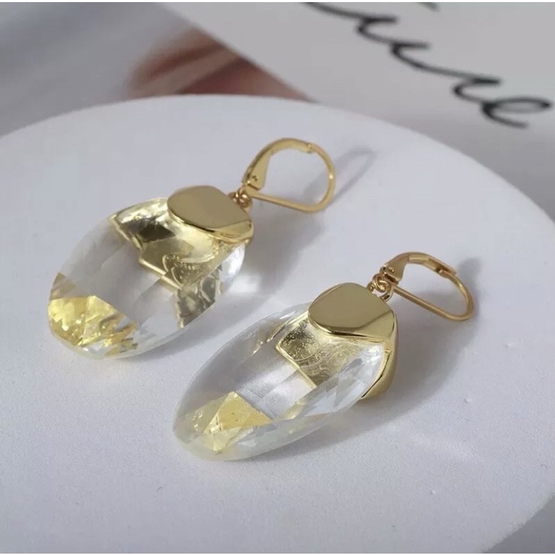 全新 old Celine 黃銅 白水晶 垂墜式耳環 已絕版-1