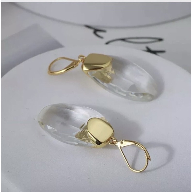 全新 old Celine 黃銅 白水晶 垂墜式耳環 已絕版-11