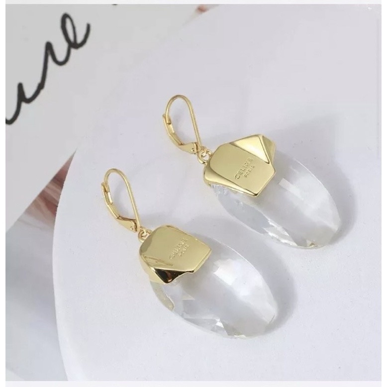 全新 old Celine 黃銅 白水晶 垂墜式耳環 已絕版-16