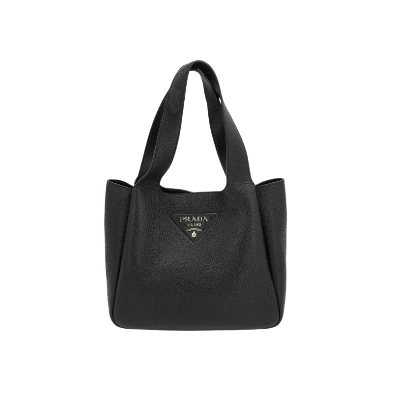 Prada 牛皮夾層三角手提包(1BG335-黑)-1