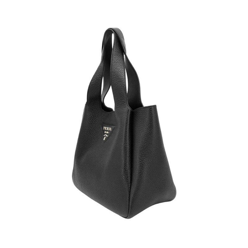 Prada 牛皮夾層三角手提包(1BG335-黑)-2
