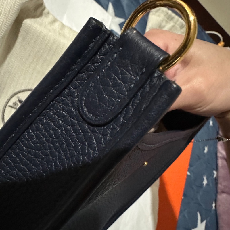 正品 愛馬仕Hermes Mini Evelyne 色號2Z午夜藍配金釦2022年Z刻印-21