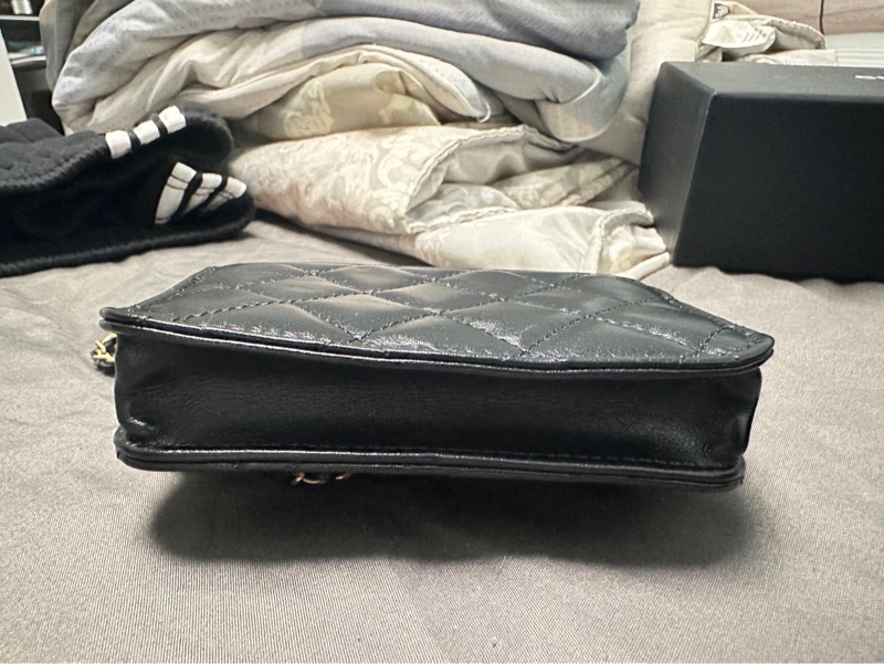 Chanel 香奈兒雙金球 小廢包 羊皮黑金 31開-7