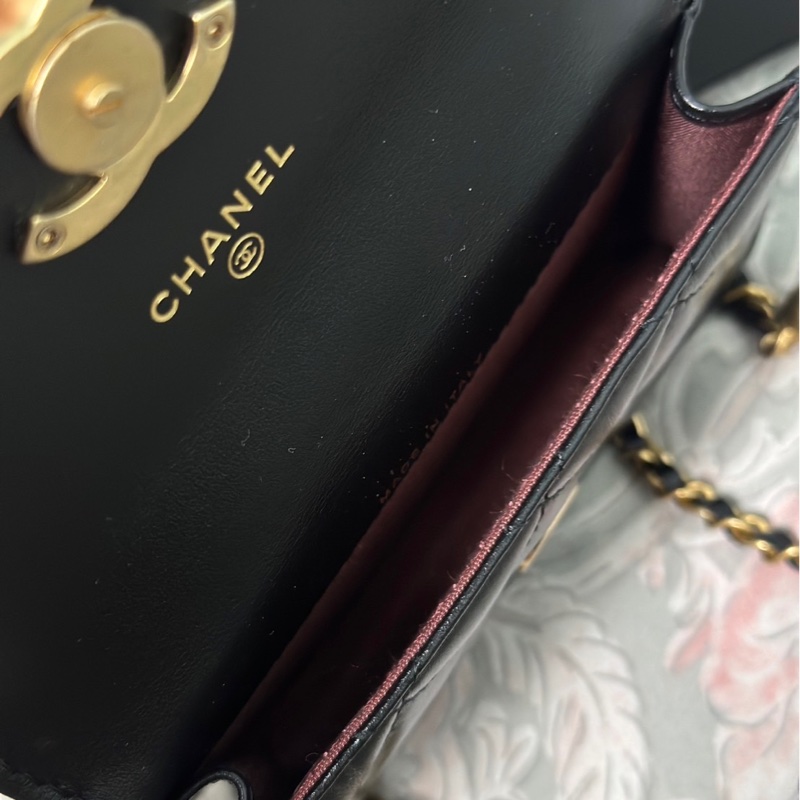 Chanel 香奈兒雙金球 小廢包 羊皮黑金 31開-8