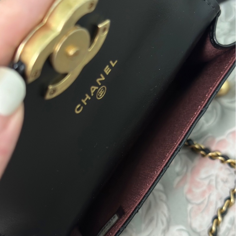 Chanel 香奈兒雙金球 小廢包 羊皮黑金 31開-9