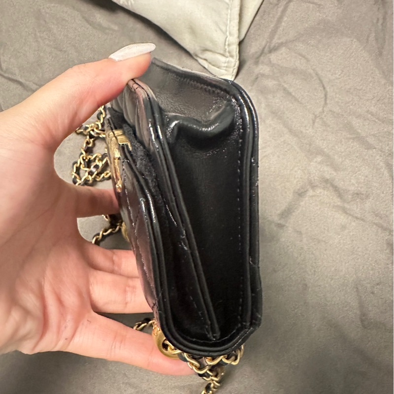 Chanel 香奈兒雙金球 小廢包 羊皮黑金 31開-15