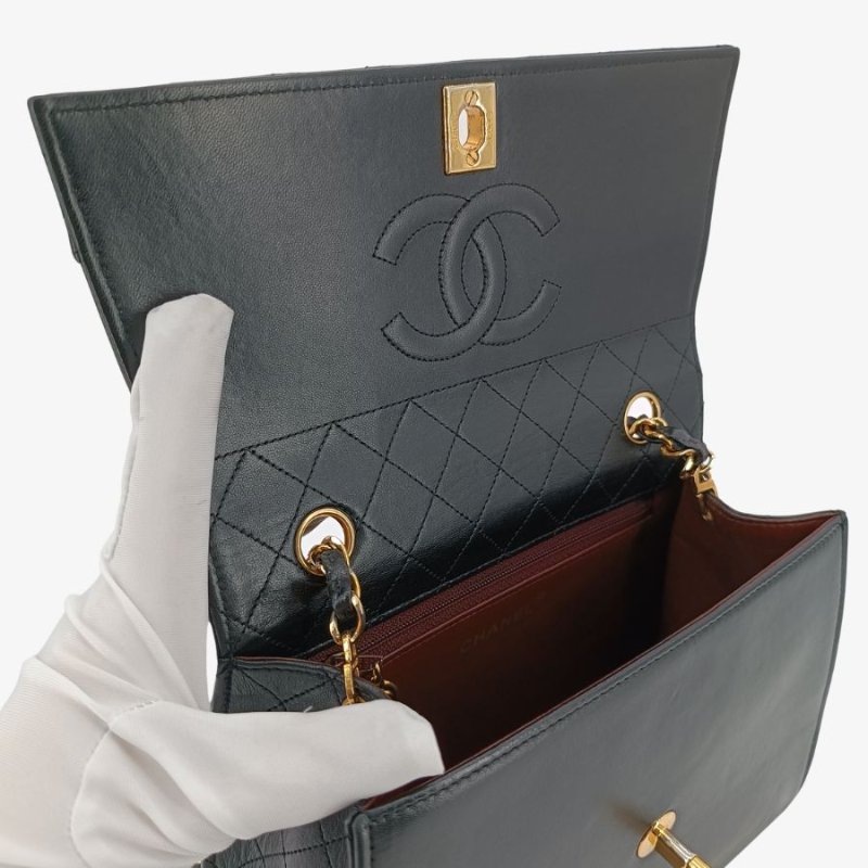 CHANEL Vintage Black Lambskin Trapezoid Flap Bag-4