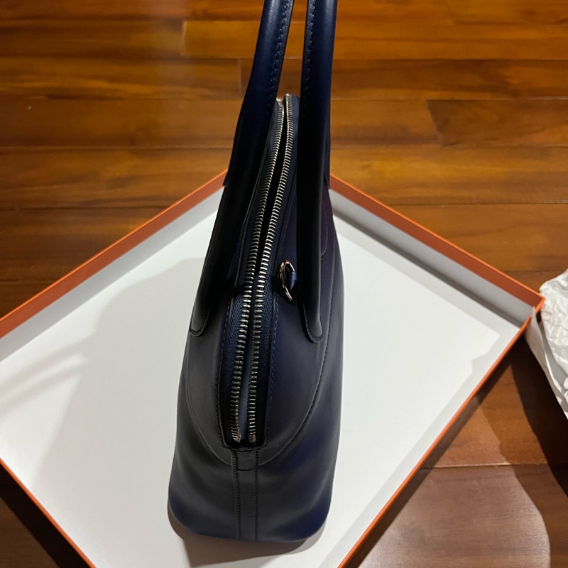 愛馬仕藍色 銀扣Bolide柏莉包專櫃真品-5