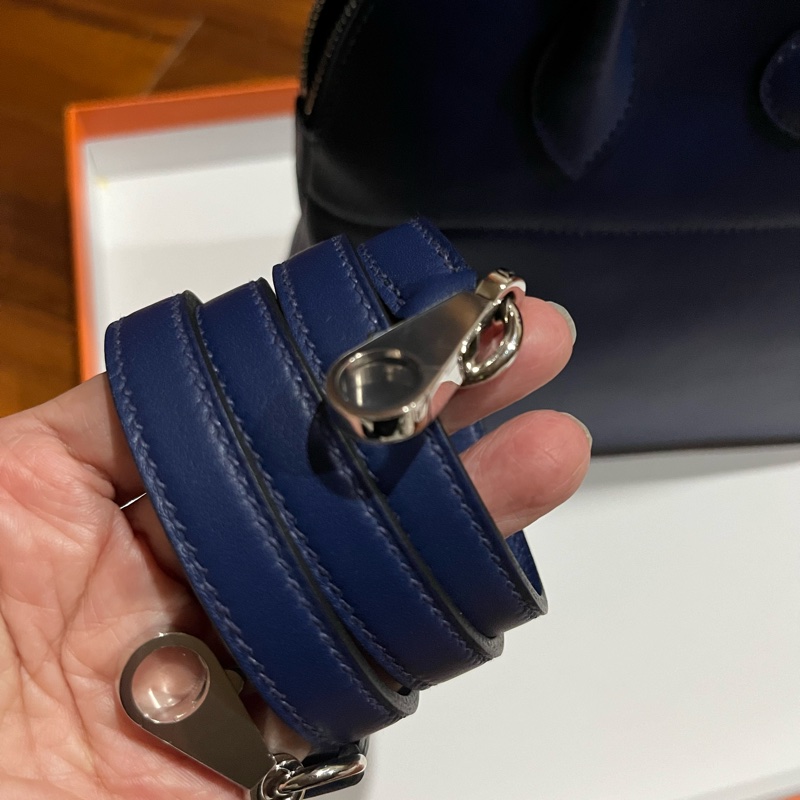 愛馬仕藍色 銀扣Bolide柏莉包專櫃真品-7
