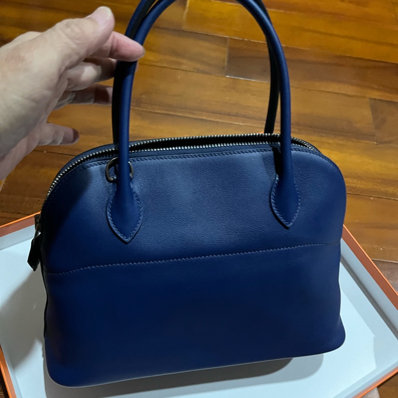 愛馬仕藍色 銀扣Bolide柏莉包專櫃真品-13
