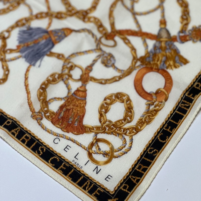 CELINE 絕版 棉質絲巾 日本製 流蘇鎖鏈款-2