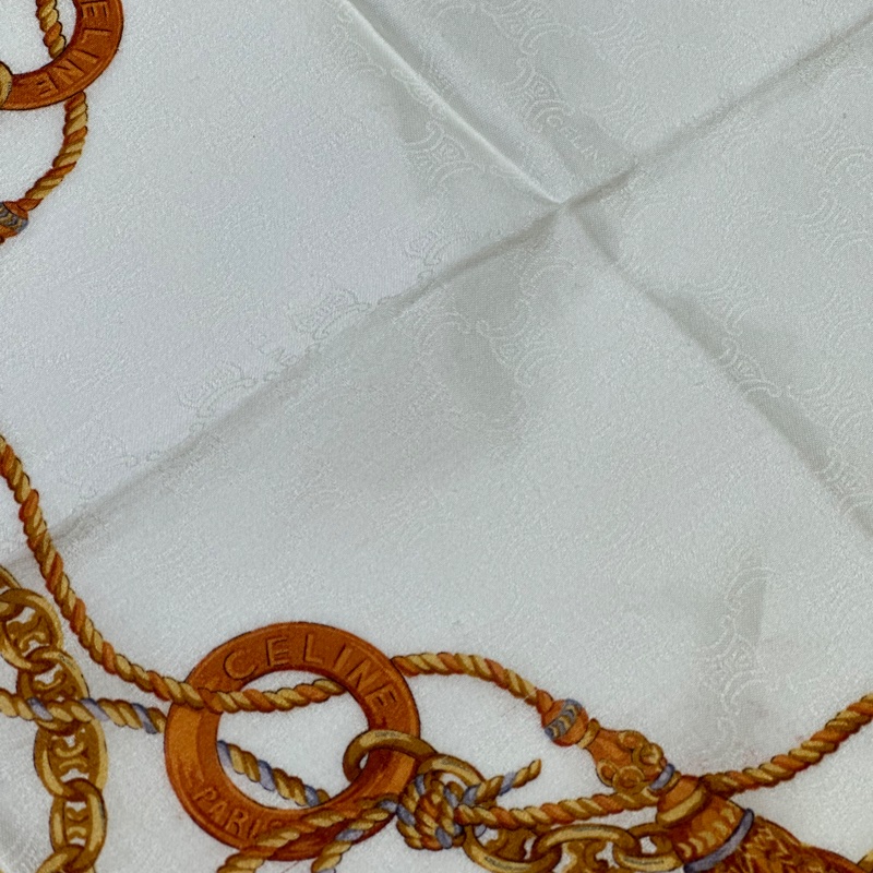 CELINE 絕版 棉質絲巾 日本製 流蘇鎖鏈款-4