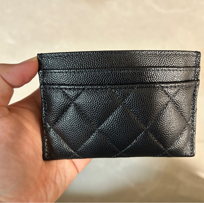 🌹CHANEL 香奈兒🌹經典品牌LOGO菱格粒紋牛皮萬用卡夾黑色-6