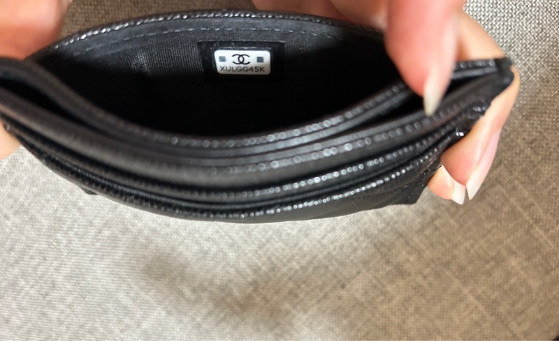 🌹CHANEL 香奈兒🌹經典品牌LOGO菱格粒紋牛皮萬用卡夾黑色-8