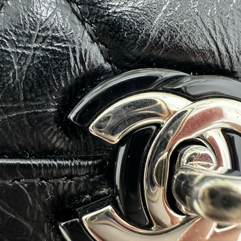 Chanel 中古 黑銀油蠟皮鏈條包 單肩斜挎包🖤-12