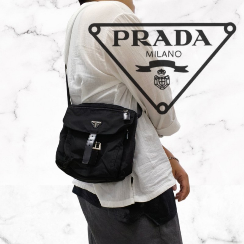 ㊣✨PRADA✨（附防塵袋）普拉達 黑色 掀蓋式 輕量 帆布 單釦 郵差包 相機包 肩背包 斜背包 /二手包/二手精品/保證正品🌳二手樹屋🌳-0
